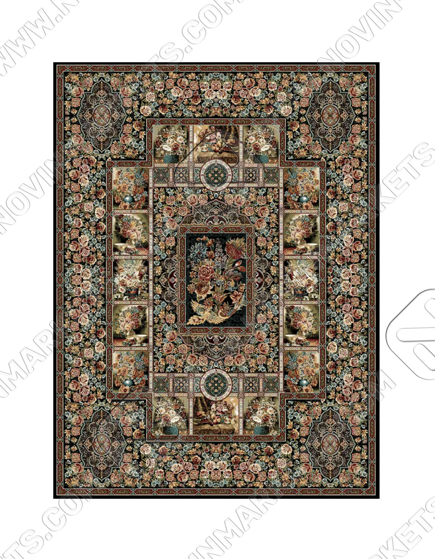 bagh eram black قالی سلیمان کلکسیون ساینا طرح باغ ارم مشکی